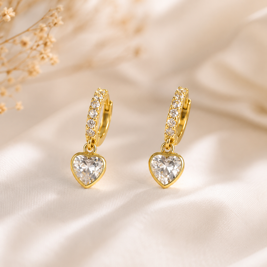 Heart Stone Drop Hoops
