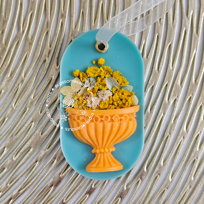 Flowerpot Wax Sachet (Orange Pot, yellow flowers with Sea-blue base)
