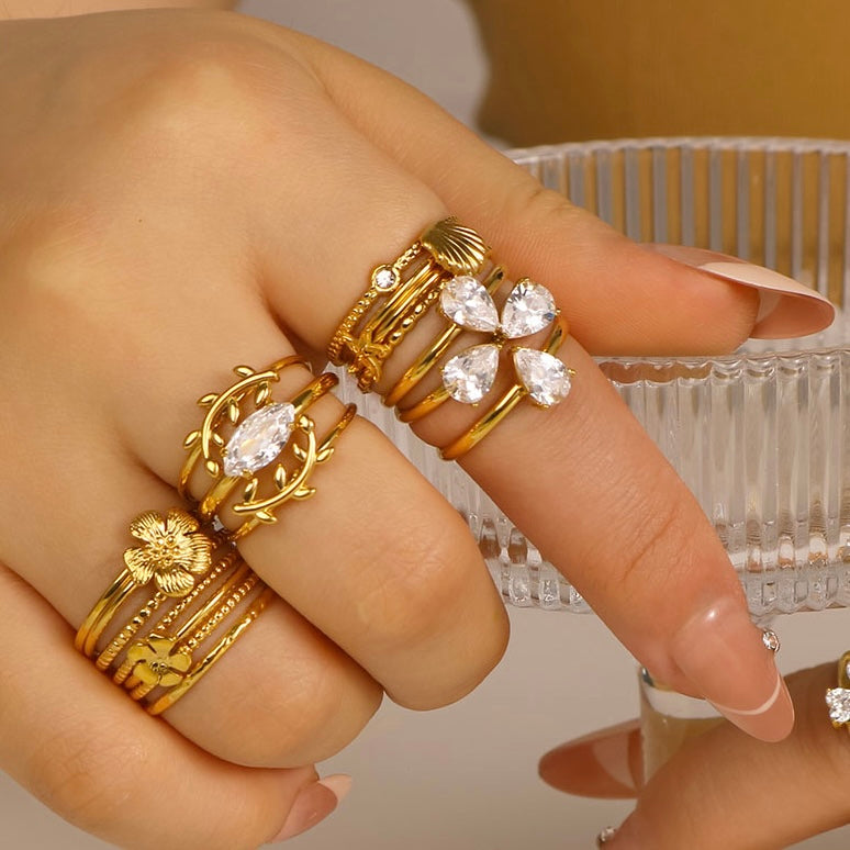Crystal Bloom Ring Stack
