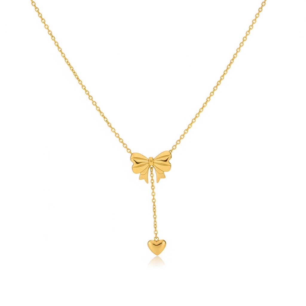 Drop Heart Bow Necklace