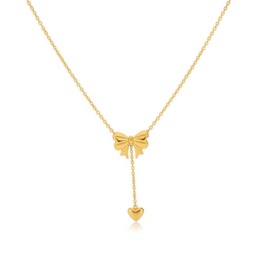 Drop Heart Bow Necklace