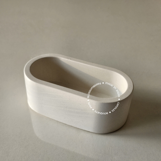 Mini Oval Concrete Pot (White)