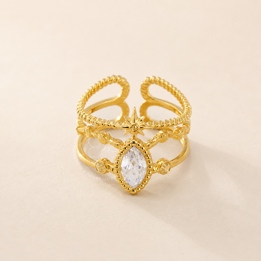 Gothic Moon Star Stone Ring