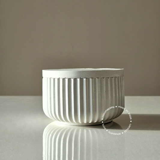 Ribbed Pot With Lid (White)